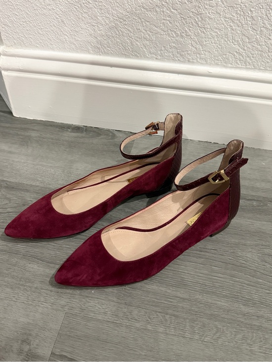 Louise et Cie Shoes - Louise et Cie Burgundy Suede Pointed-Toe Ankle-Strap Flats